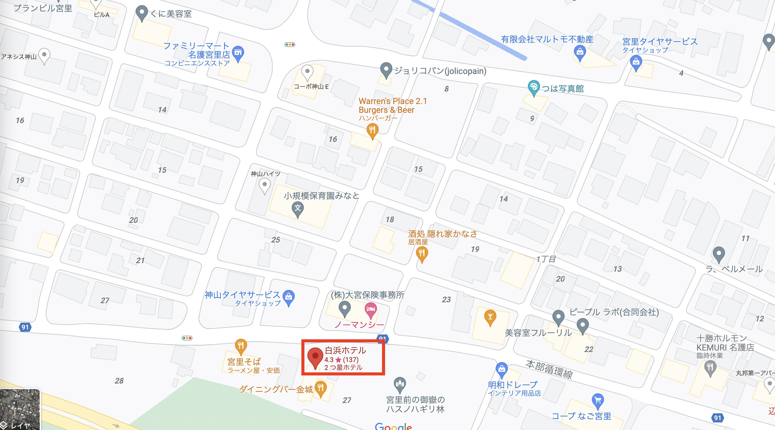 白浜ホテルの周辺を示した地図