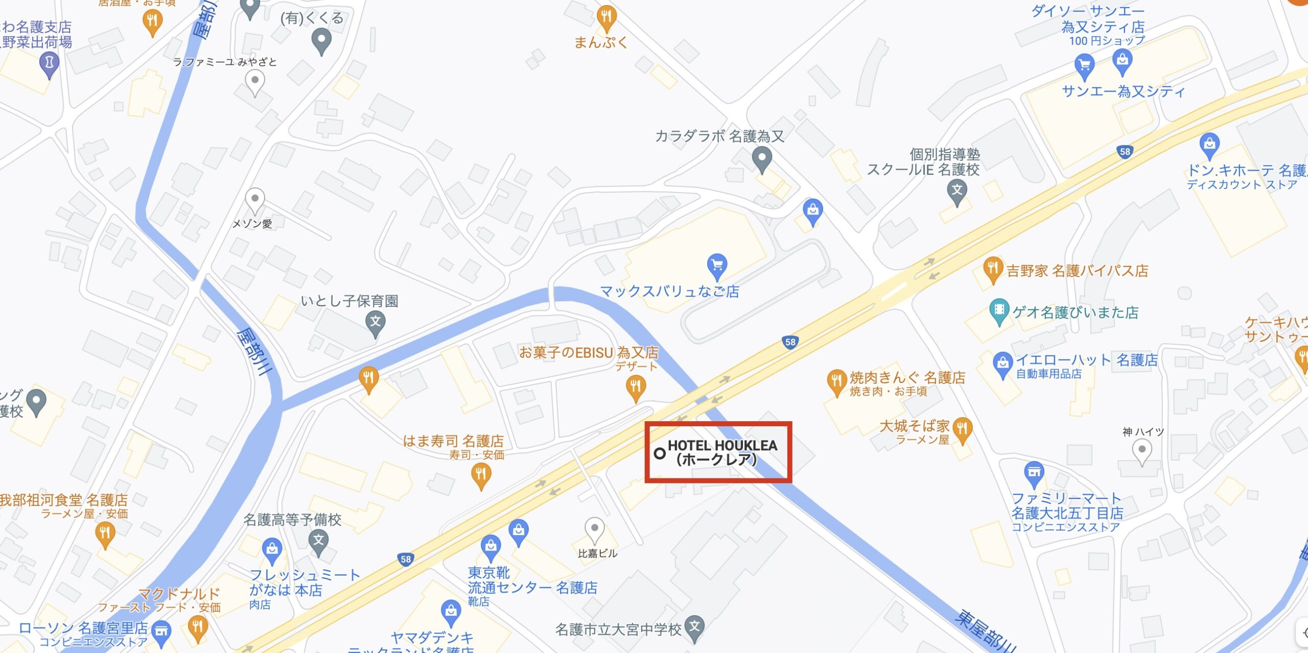 COZY STAY GROUP HOTEL HOUKLEAの周辺を示した地図
