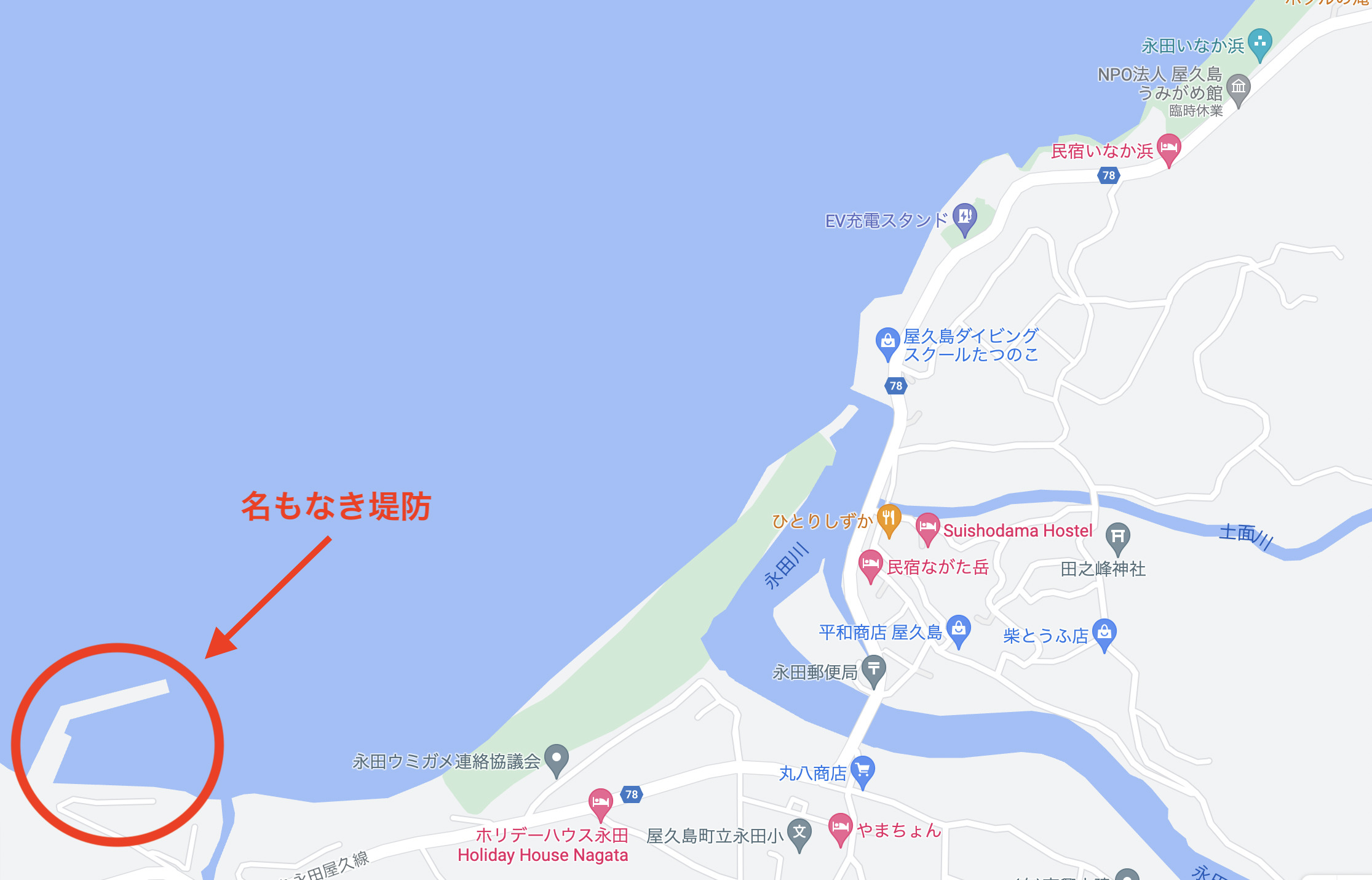 名もなき堤防の位置を示した地図